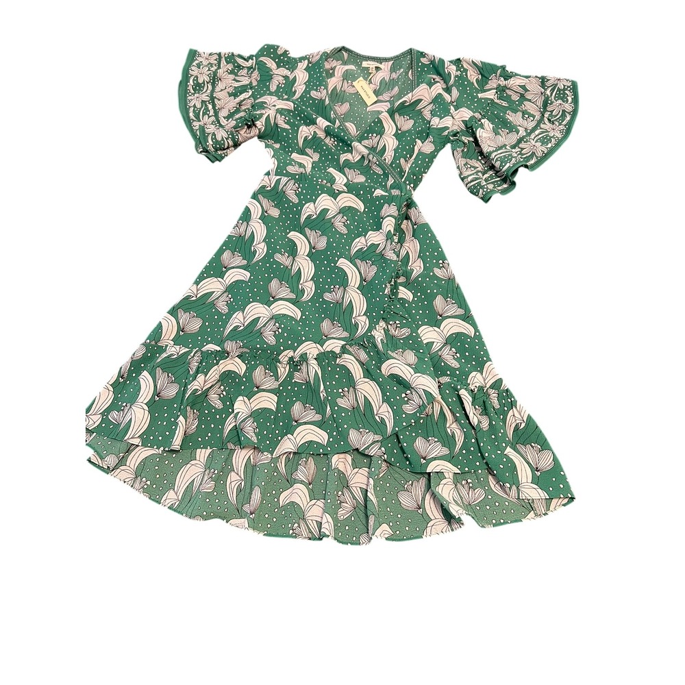 Max Studio Green Floral Asymmetrical Wrap Dress